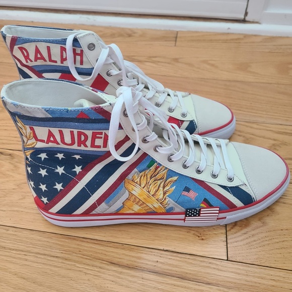 Polo Ralph Lauren Sneakers Men’s 14 Solomon II Chariots  Canvas America USA Flag - Picture 11 of 11